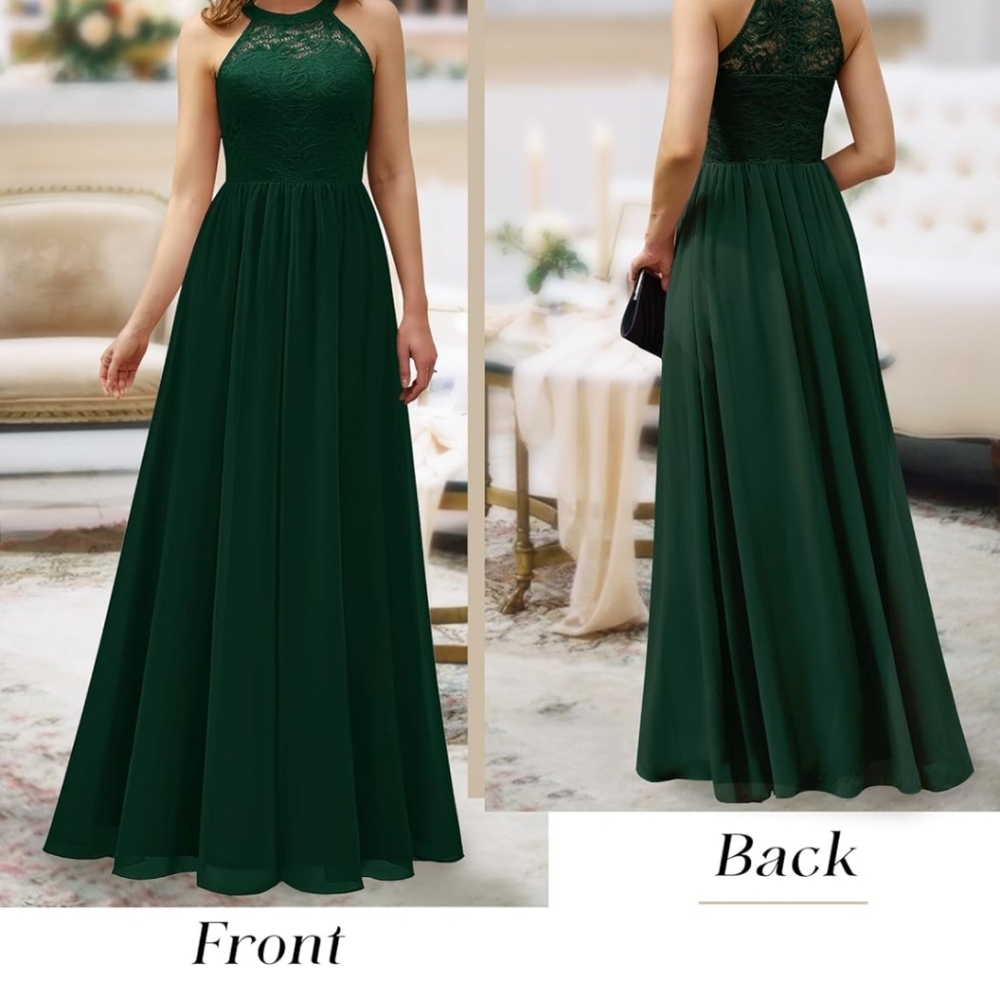 Elegant Lace Halter Maxi Dress - Forest Green